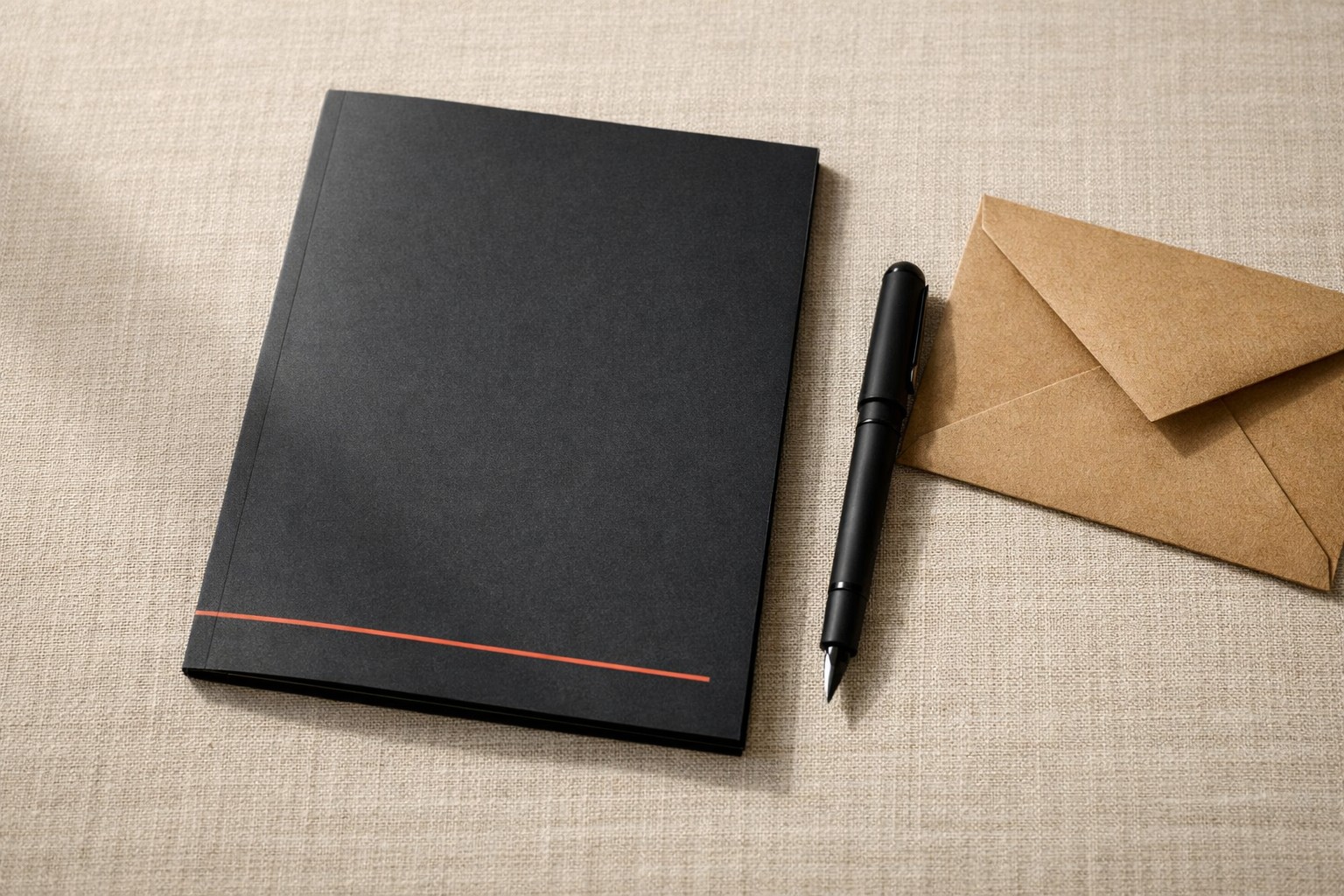 Brochure imprimée premium au format A4 posée sur du lin beige, objet tangible qui ancre la mémoire de marque