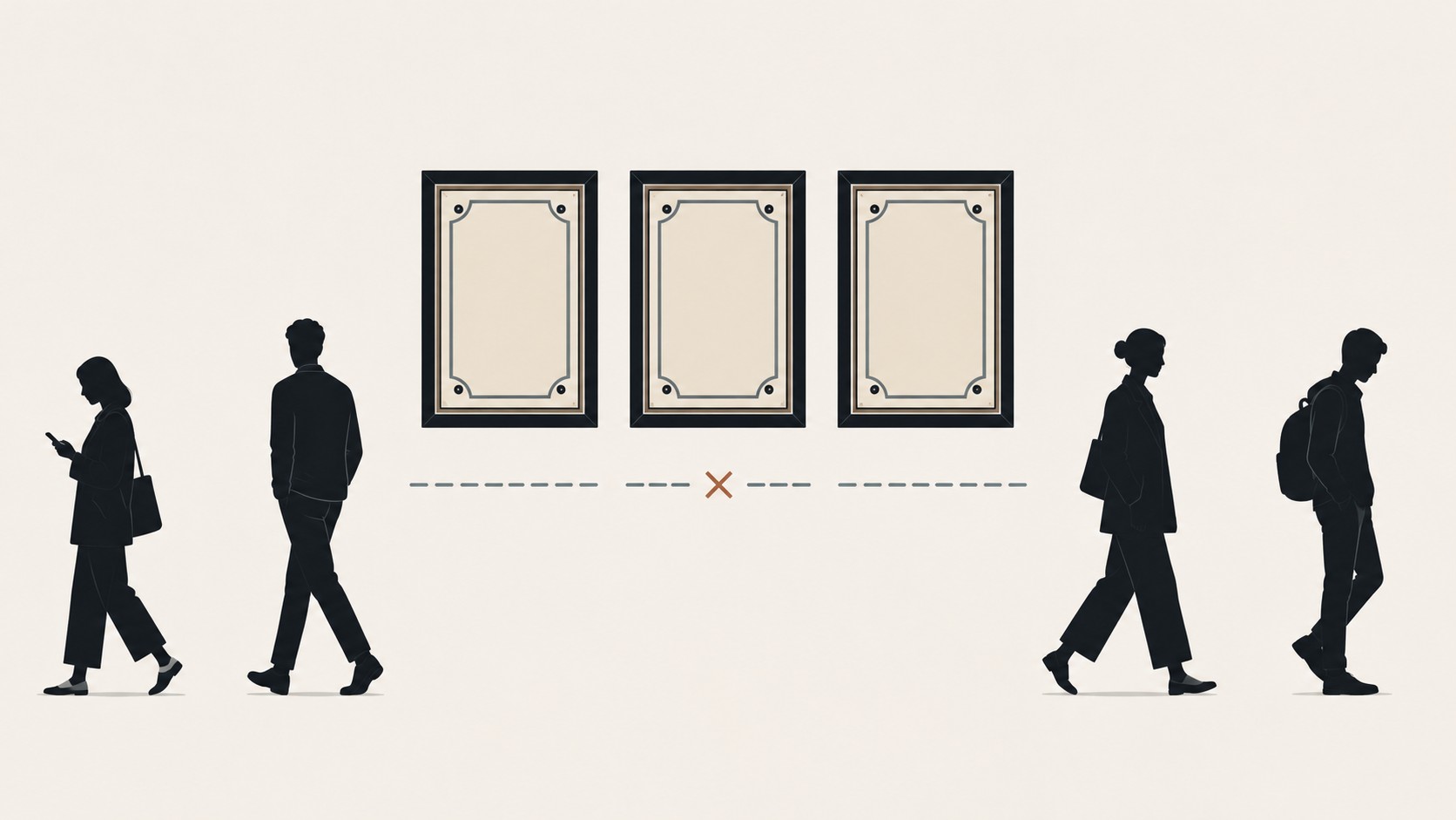 Illustration conceptuelle de plaques mission vision valeurs ignorées par des silhouettes