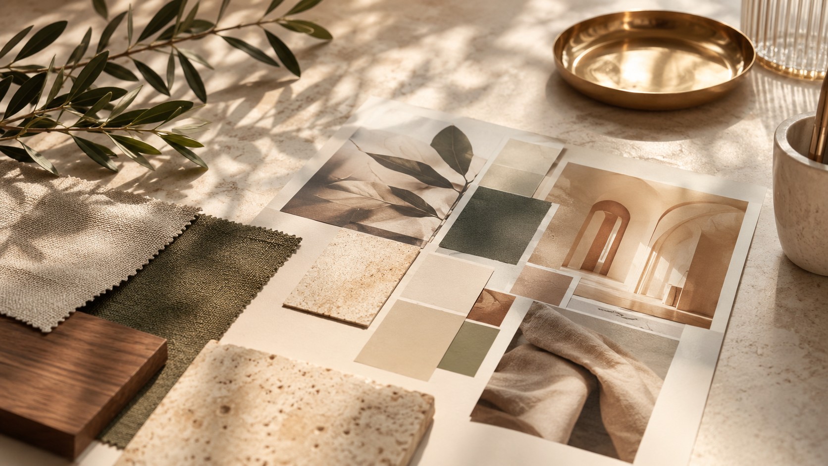 Moodboard structurant une identité visuelle, le cercle chromatique employé comme outil de décision et non de décoration